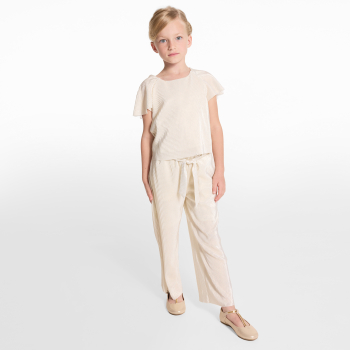 بلوزة مضلعة باللون البيج للفتيات